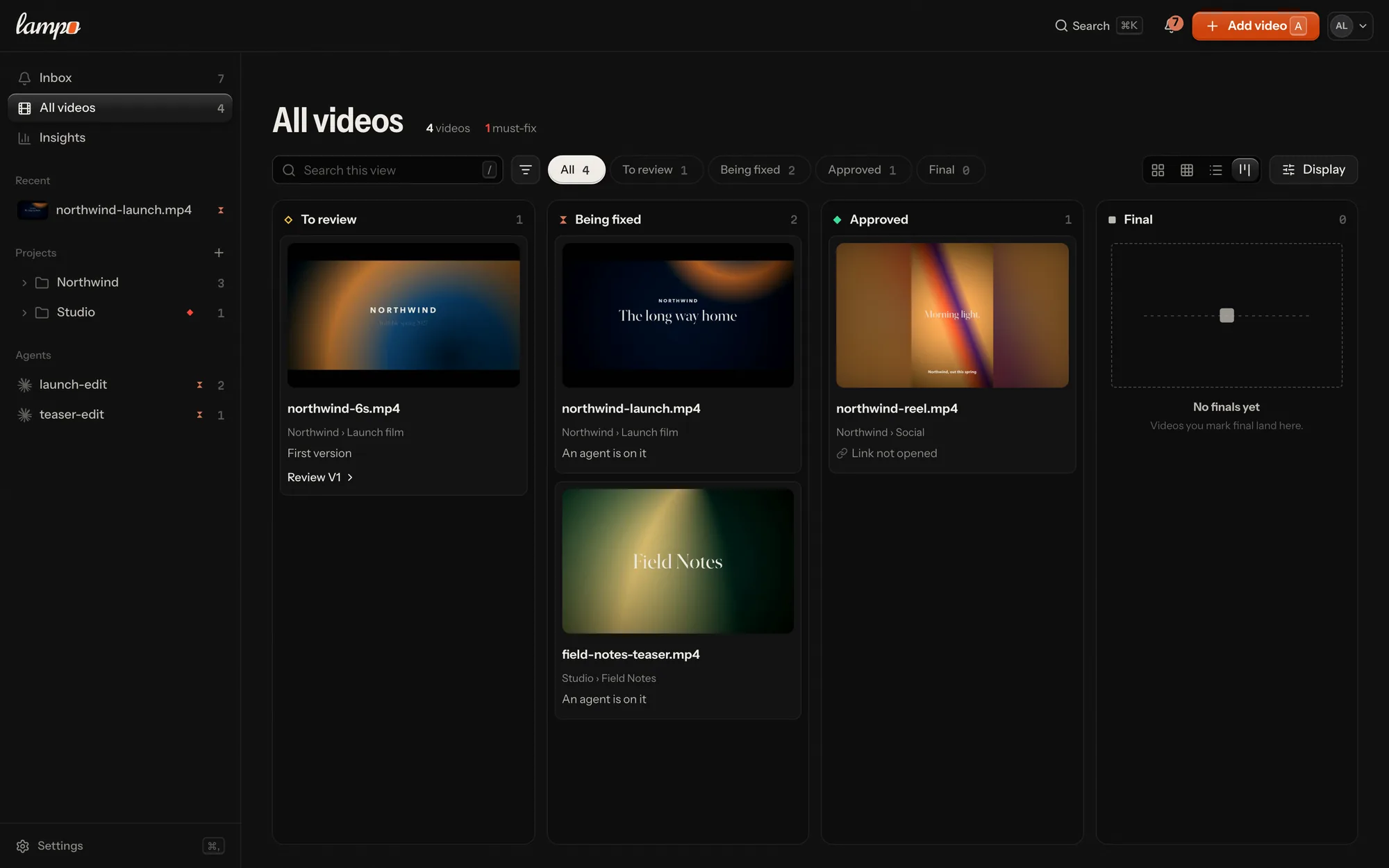Every video’s stage, in the dark theme