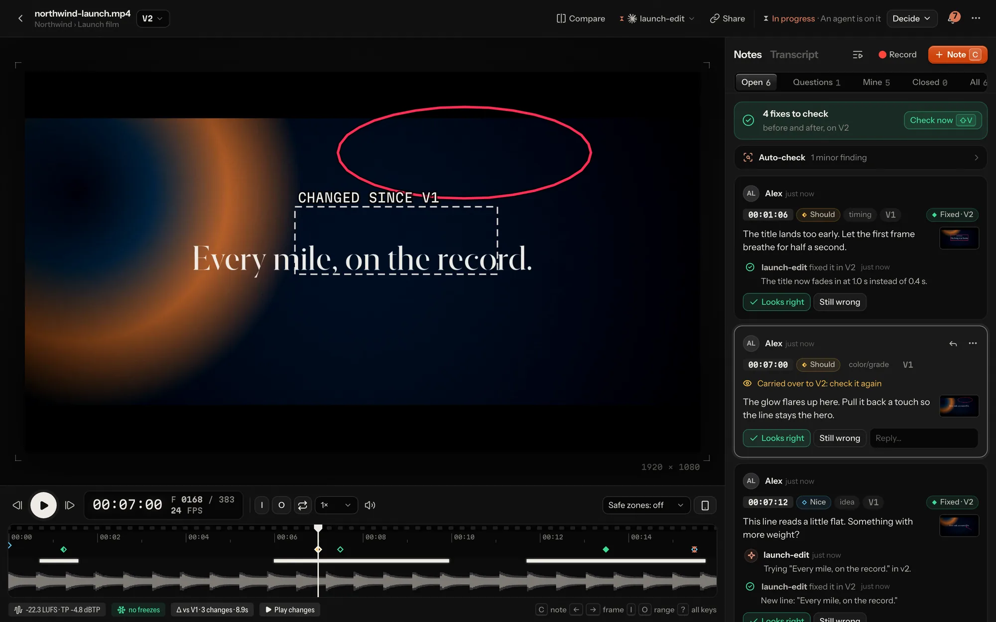 What changed between versions, in the dark theme