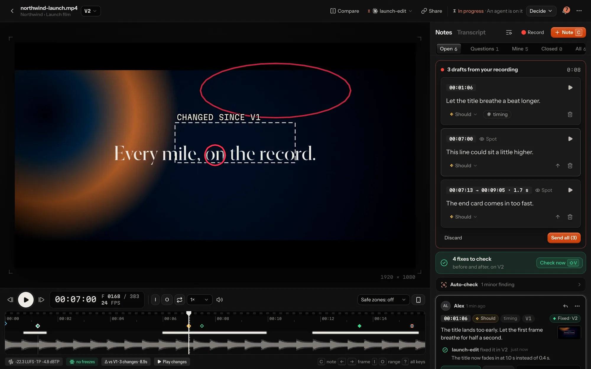 Notes from a recording, in the dark theme
