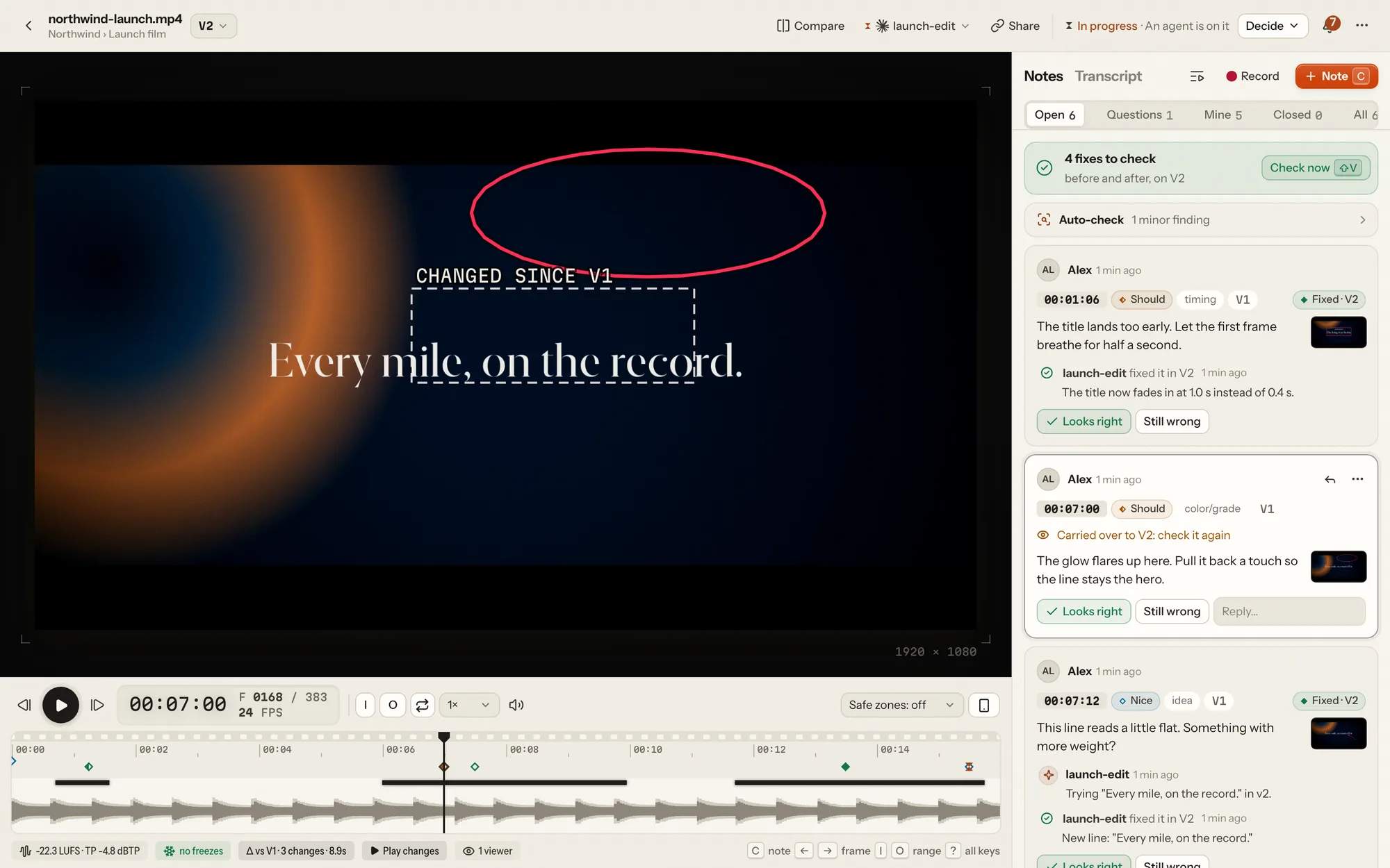 What changed between versions, in the light theme