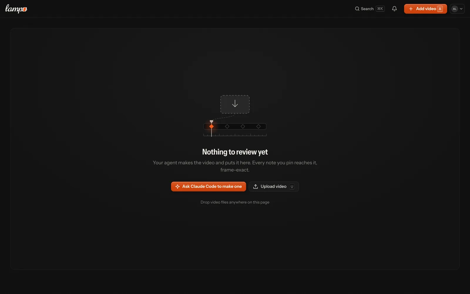 The empty library of a hosted server with Claude Code connected: Ask Claude Code to make one first, uploading a video yourself second